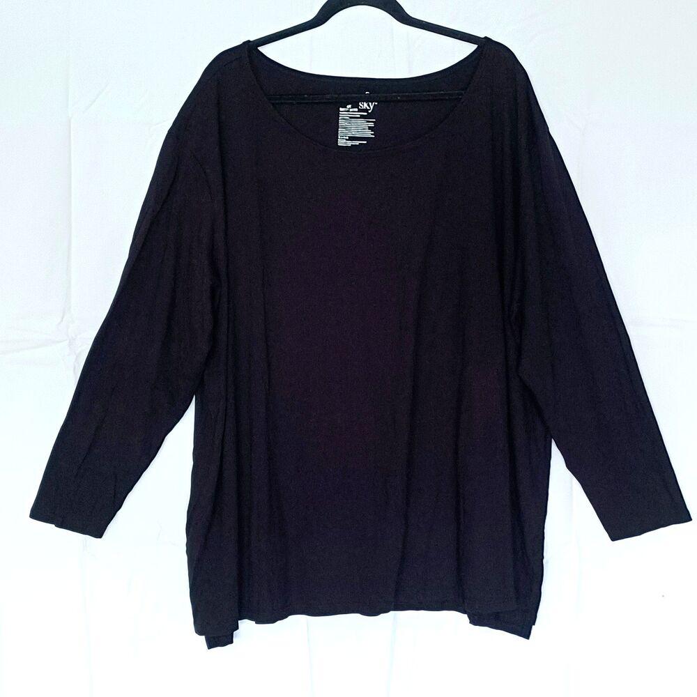 Terra & Sky Women's Plus 4X Black Knit Top Long Sleeve Scoop Neck Solid Stretch